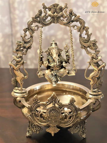 Brass Swing Ganesha - Urli