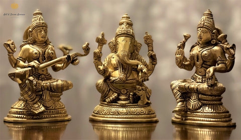 Brass Lakshmi, Saraswathi, Ganesha Idol (Set of 3)